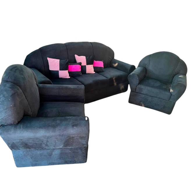 Juego de Sofa En Tela de Pana Color Negro
